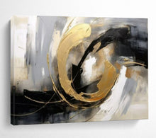 Load image into Gallery viewer, Hand - Painted Black - Gold Curved Abstract Acrylic Art for Luxury - Style Dining Room Wall LargeART1627