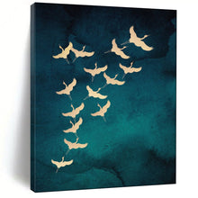 Load image into Gallery viewer, Teal & Gold Cranes Abstract Painting, Ideal for Elegant Dining Room & Cultural Art Gallery LargeART1919