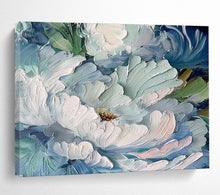 Load image into Gallery viewer, Blue and White Peony Textured Abstract Painting on Canvas - “Elegant Blooms” DKH675