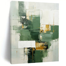 Load image into Gallery viewer, Oversized Hand - painted Green and Gold Geometric Mix Acrylic Art for Modern - Chic Dining Rooms LargeART0199
