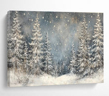 Load image into Gallery viewer, Snowy Forest “Starlight Pines” Painting on Canvas, Winter Wonderland Art DKH810
