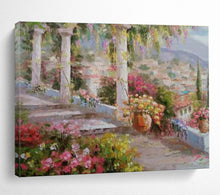 Load image into Gallery viewer, Idyllic Garden Terrace Abstract Painting on Canvas - “Villa Escape” DKH663