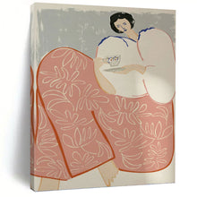 Load image into Gallery viewer, “Elegant Tea - Time Lady” - Grey, Pink, Blue Abstract Figural Art on Canvas DKH1147