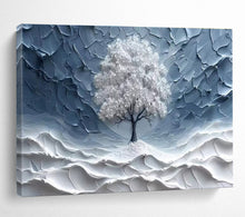 Load image into Gallery viewer, White Tree “Frosted Solitude” Painting on Canvas, Minimalist Landscape Art DKH829