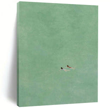 Load image into Gallery viewer, “Sync Swim” ,Monochromatic green with two small figures swimming. DTP305