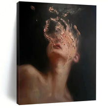 Load image into Gallery viewer, “Fragmented Portrait” ,Dark background with a partially obscured figure, using textured, swirling brushstrokes in skin tones. DTP315