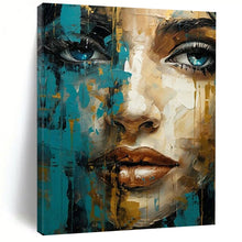 Load image into Gallery viewer, Blue & Gold Abstract Portrait Art, Perfect for Glamorous Bedroom & Art - Filled Hallway LargeART2132