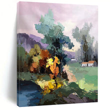 Load image into Gallery viewer, “Pastel Landscape with Village” - Pastel Multicolor Landscape Art on Canvas DKH1289