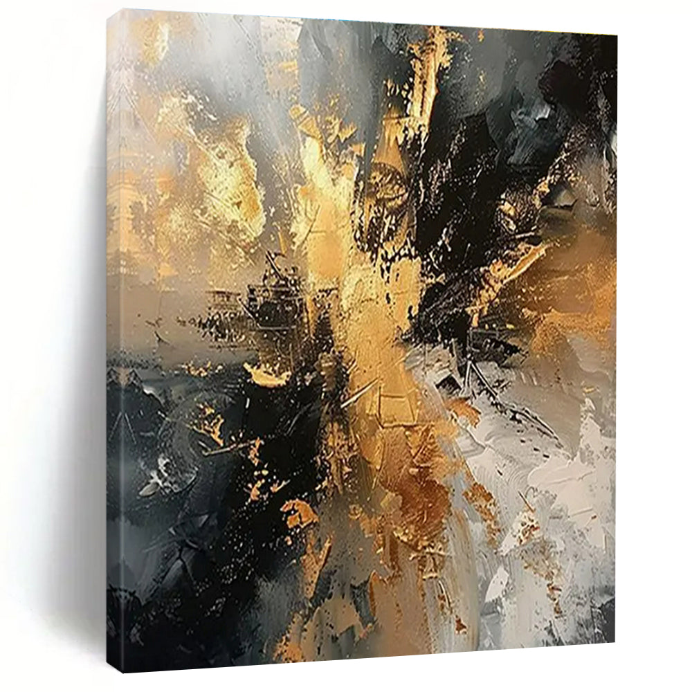 Photo inspiration: Abstract Artistic Penthouse Colors Reference: Black Gold Abstract Dynamism Art For Luxury Penthouse Art Gallery