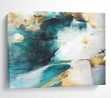 Load image into Gallery viewer, Hand - Painted Turquoise & Gold Abstract Acrylic Art for Luxury Living Room Wall LargeART1635