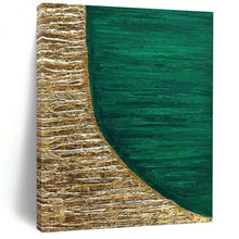 Load image into Gallery viewer, “Gold and Emerald Half - Moon” - Green, Gold Abstract Art on Canvas DKH1219