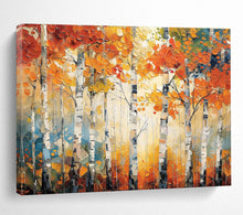 Load image into Gallery viewer, Autumn Birch “Golden Canopy” Painting on Canvas, Seasonal Landscape Decor DKH835