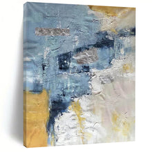 Load image into Gallery viewer, Blue and Gold Textured Abstract – Mixed - Media with Metallic Elements DTP255