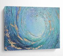 Load image into Gallery viewer, “Blue and Gold Swirl” - Textured Abstract Acrylic, Good for Luxury Bathroom and Living Room DLZ254