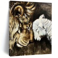 Load image into Gallery viewer, “Lion & Lamb Harmony” - Symbolic Animal Art on Canvas DKH1452