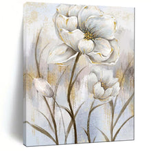 Load image into Gallery viewer, Elegant White & Gold Floral Abstract Painting, Ideal for Glamorous Entryway & Sophisticated Dining Room LargeART1906