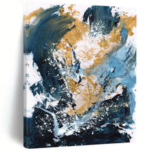 Load image into Gallery viewer, Gold & Blue Abstract Splash – Energetic Acrylic Painting DTP234