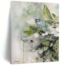Load image into Gallery viewer, “Blue Bird and Blooms” - Nature - Inspired Bird and Flower Art, Abstract Painting on Canvas DKH1085