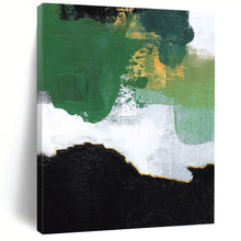 Load image into Gallery viewer, “Green, Gold, and Black Abstract” - Green, Gold, Black, White Abstract Art on Canvas DKH1222