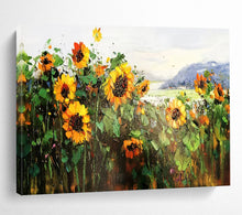 Load image into Gallery viewer, Hand - painted Extensive Sunflower Field Landscape Acrylic Art for Cheerful Dining Rooms LargeART1760