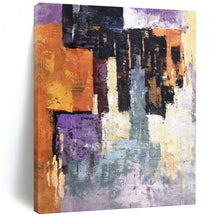 Load image into Gallery viewer, “Color Block Abstract Composition” - Purple, Orange, Grey Abstract Art on Canvas DKH1305