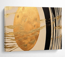 Load image into Gallery viewer, Hand - painted Gold Oval with Black and White Lines Acrylic Art for Art - Inspired Home Libraries LargeART1712