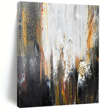Load image into Gallery viewer, “Urban Chaos in Black, White, and Gold” - Black, White, Gold, Orange Abstract Art on Canvas DKH1229