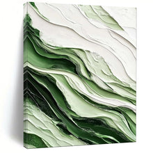 Load image into Gallery viewer, Green & White Textured Abstract Wave Painting, Ideal for Nature - Inspired Office & Serene Bathroom LargeART2069