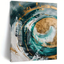 Load image into Gallery viewer, Teal, Gold & White Abstract Swirl Canvas Painting, Suited for Coastal - Inspired Living Room & Art - Filled Wellness Studio LargeART1250