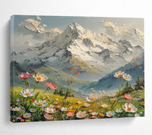 Load image into Gallery viewer, Snowy Mountain and Flower Field Abstract Painting on Canvas - “Alpine Dream” DKH674