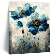 Load image into Gallery viewer, Floral Abstract Painting, Blue & Gray, Nature - Inspired Art for Bedroom & Boutique LargeART2169