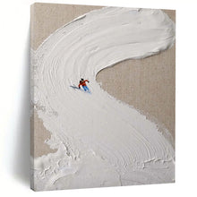 Load image into Gallery viewer, “Ski Slope Impasto” ,Cream - colored impasto forming a ski slope, with a small skier in red and blue. DTP311
