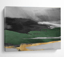 Load image into Gallery viewer, Gray - Green & Gold Abstract Painting on Canvas - “Mystic Horizon” DKH606
