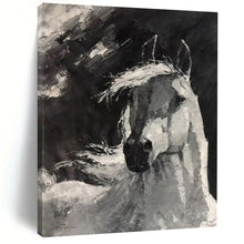 Load image into Gallery viewer, Monochrome Abstract Horse Painting, Dynamic Brushstroke Art for Equestrian Lounge & Rustic Study LargeART2183