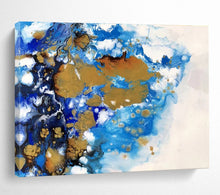 Load image into Gallery viewer, Fluid Blue - Gold Abstract Art for Contemporary Bathroom & Chic Guest Room DKH167