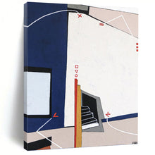 Load image into Gallery viewer, “Geometric Architectural Abstraction” - Blue, White, Red, Grey Abstract Art on Canvas DKH1106