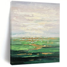 Load image into Gallery viewer, “Soft Landscape Abstract” - Green, Gold, White Abstract Art on Canvas DKH1341