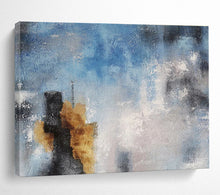 Load image into Gallery viewer, Blue and Gray Abstract Cityscape Painting on Canvas - “Urban Mist” DKH653
