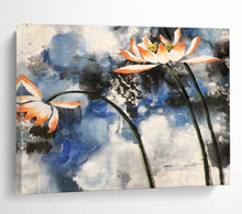 Load image into Gallery viewer, Ink - Style Lotus Flower Abstract Painting on Canvas - “Elegant Purity” DKH627