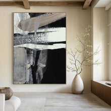 Load image into Gallery viewer, Monochrome Layered Mystery – Black, White, and Beige Textured Abstract DTP193