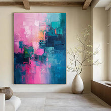 Load image into Gallery viewer, Pink & Teal Abstract Block Acrylic Art, Suited for Teen Room & Creative Lounge LargeART1012