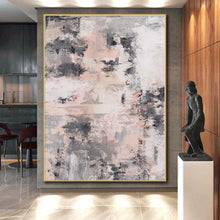 Load image into Gallery viewer, Hand - painted Large - scale Gray and Pink Abstract Fusion Acrylic Art for Calm Bedrooms LargeART0051