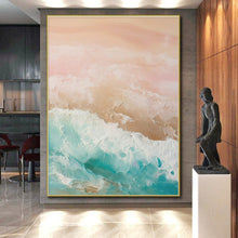 Load image into Gallery viewer, Custom Large Pink and Blue Seaside - Perfect for Beachfront Hotel Room & Coastal Living Room LargeART0751