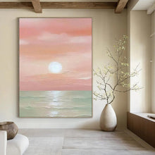 Load image into Gallery viewer, Impressionistic Sunset Art, Pink - Toned Serene Painting for Romantic Bedroom & Beach House Living Room LargeART2231