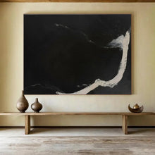 Load image into Gallery viewer, Black & White Flowing Lines Abstract Painting on Canvas - “Midnight Stream” DKH591