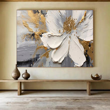 Load image into Gallery viewer, Hand - painted 3D White Flower with Gold Accents Acrylic Art for Glamorous Bedroom Headboards LargeART1703