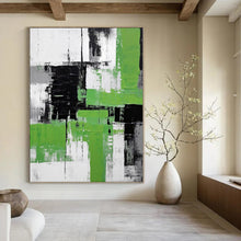Load image into Gallery viewer, Grand Hand - painted Green & Gray Abstract Clash Acrylic Art for Modern - Minimalist Hallways LargeART0181