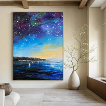Load image into Gallery viewer, Starry Night Sailboats Abstract Painting, Ideal for Dreamy Nursery & Cosmic - Themed Living Room LargeART1901