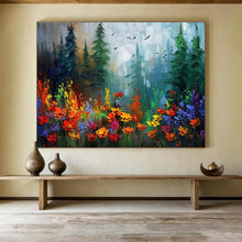 Load image into Gallery viewer, Forest Flower “Rainbow Glade” Painting on Canvas, Enchanted Landscape Art DKH839