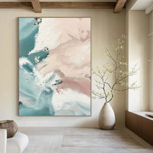 Load image into Gallery viewer, “Blush & Teal Abstract Flow” – Softly Textured Acrylic Painting with Calming Tones DTP277